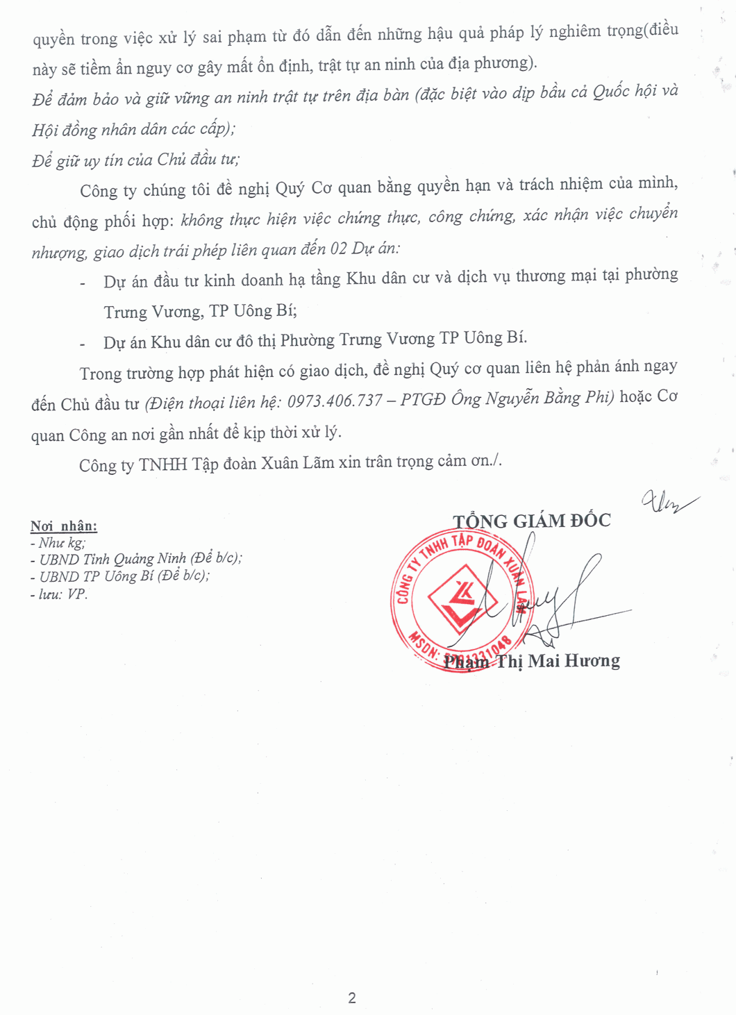 tap-doan-xuan-lam-gui-van-ban-de-nghi-ngan-chan-giao-dich-trai-phep-tai-2-du-an-o-phuong-trung-vuong-